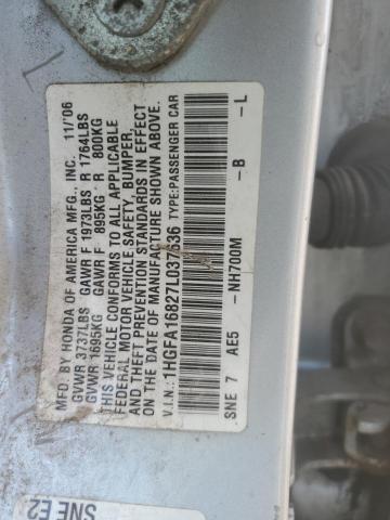 1HGFA16827L037636 - 2007 HONDA CIVIC EX SILVER photo 12