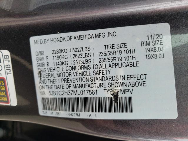 5J8TC2H37ML017561 - 2021 ACURA RDX GRAY photo 13