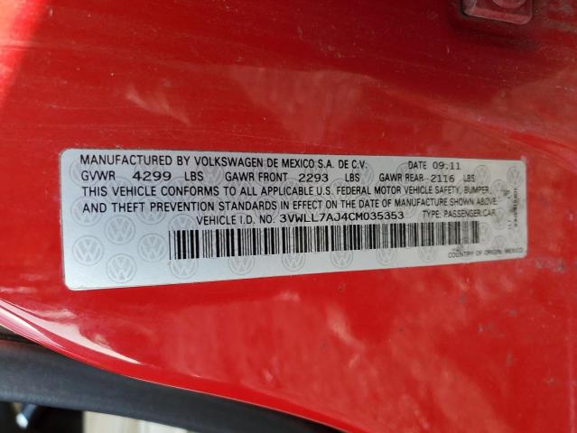 3VWLL7AJ4CM035353 - 2012 VOLKSWAGEN JETTA TDI Rouge photo 12
