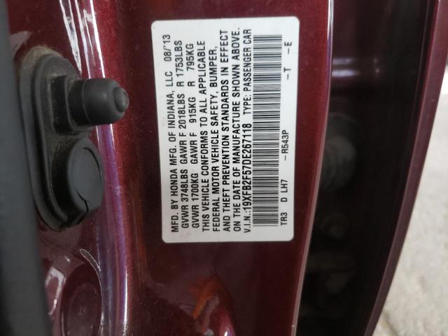 19XFB2F57DE267118 - 2013 HONDA CIVIC LX BURGUNDY photo 12