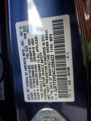 5J6TF2H54CL006422 - 2012 HONDA CROSSTOUR EXL ლურჯი ფოტო 12