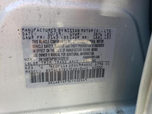 3N1AB7AP9KY432519 - 2019 NISSAN SENTRA S SILVER photo 12