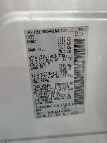 5N1AR2MM2FC633833 - 2015 NISSAN PATHFINDER S Күміс фото 13