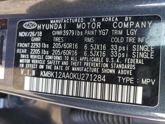 KM8K12AA0KU271284 - 2019 HYUNDAI KONA SE CHARCOAL photo 10