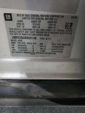 LRBFX2SA0KD001148 - 2019 BUICK ENVISION ESSENCE Արծաթագույն լուսանկար 12