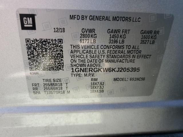 1GNERGKW6KJ205395 - 2019 CHEVROLET TRAVERSE LT Gümüş foto 13