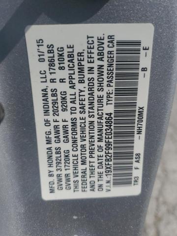 19XFB2F99FE034864 - 2015 HONDA CIVIC EXL 银色 照片 12