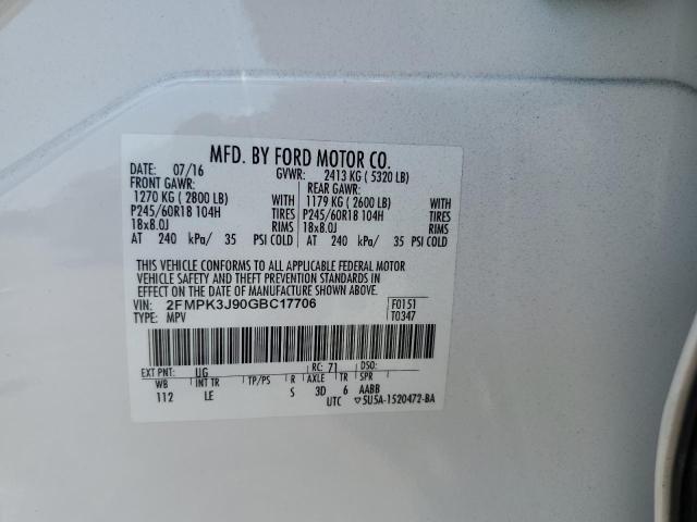 2FMPK3J90GBC17706 - 2016 FORD EDGE SEL 白色 照片 13