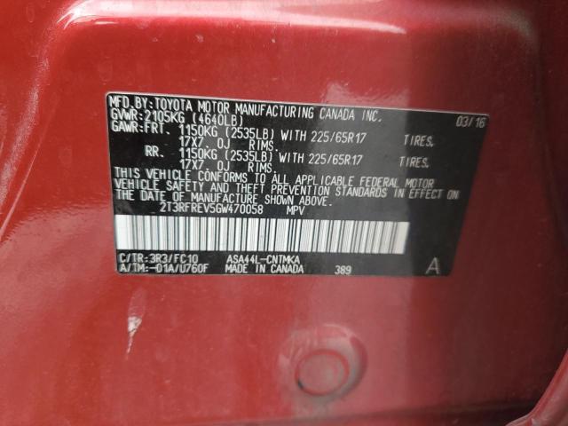 2T3RFREV5GW470058 - 2016 TOYOTA RAV4 XLE წითელი ფოტო 13