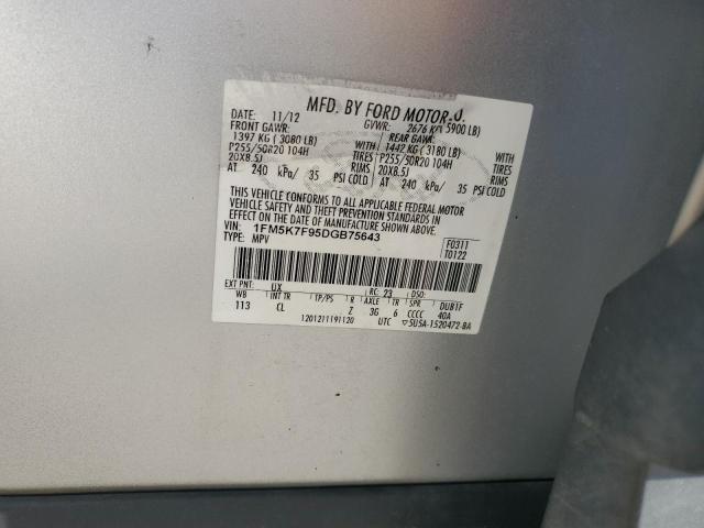 1FM5K7F95DGB75643 - 2013 FORD EXPLORER LIMITED SILVER photo 13