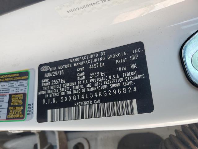 5XXGT4L34KG296824 - 2019 KIA OPTIMA LX WHITE photo 12