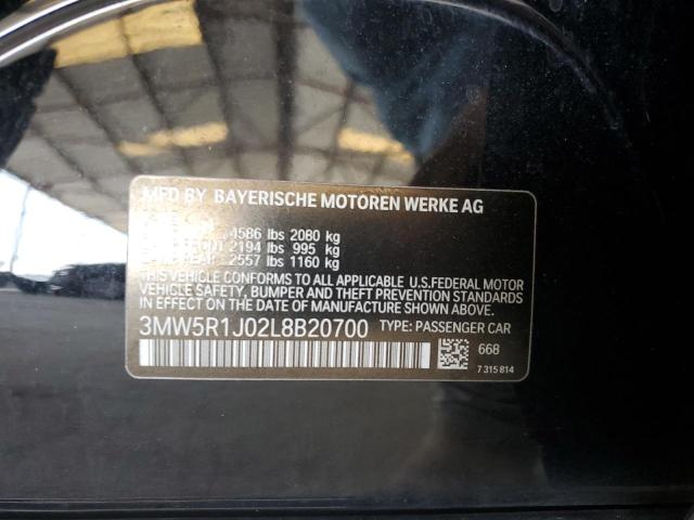 3MW5R1J02L8B20700 - 2020 BMW 330I BLACK photo 12