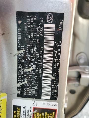 4T1BK1EB2DU072489 - 2013 TOYOTA AVALON BASE 金色 照片 12