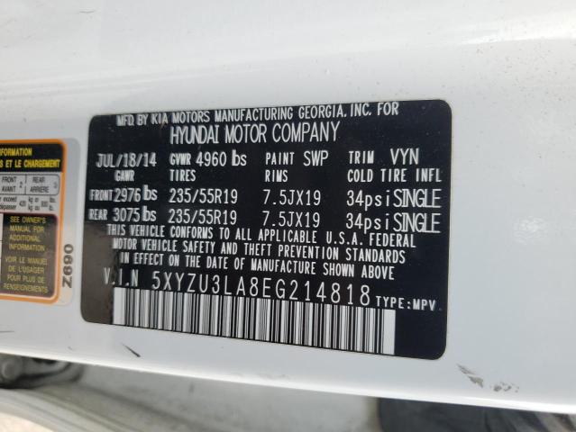 5XYZU3LA8EG214818 - 2014 HYUNDAI SANTA FE S WHITE photo 13