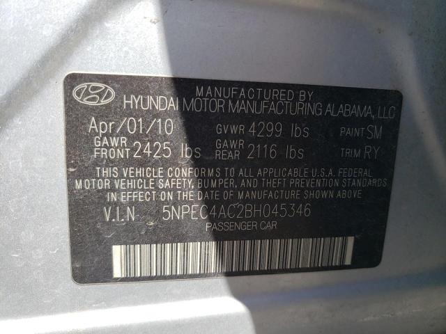 5NPEC4AC2BH045346 - 2011 HYUNDAI SONATA SE SILVER photo 12