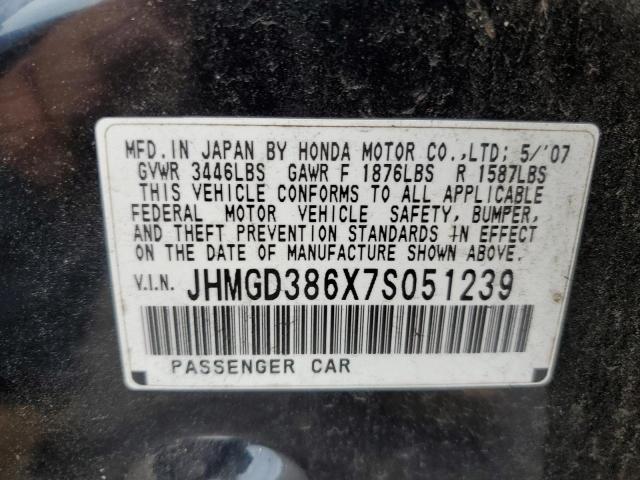 JHMGD386X7S051239 - 2007 HONDA FIT S Սև լուսանկար 13