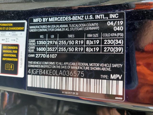 4JGFB4KE0LA036575 - 2020 MERCEDES-BENZ GLE 350 4MATIC BLACK photo 14