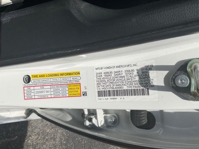 1HGCV1F59LA045803 - 2020 HONDA ACCORD EXL WHITE photo 10