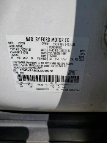 1FM5K8ABXLGD09772 - 2020 FORD EXPLORER POLICE INTERCEPTOR 白色 照片 12