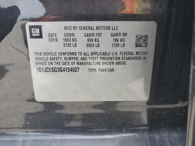 1G1JC5SG3G4154927 - 2016 CHEVROLET SONIC LT Графитовый фото 12