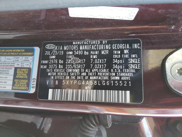 5XYPG4A58LG615521 - 2020 KIA SORENTO S MAROON photo 12