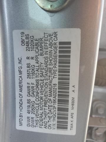 1HGCV3F16KA020218 - 2019 HONDA ACCORD HYBRID SILVER photo 13