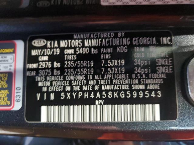 5XYPH4A58KG599543 - 2019 KIA SORENTO EX Сірий фото 13