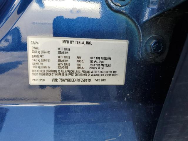 7SAYGDEE4RF050119 - 2024 TESLA MODEL Y Синій фото 12