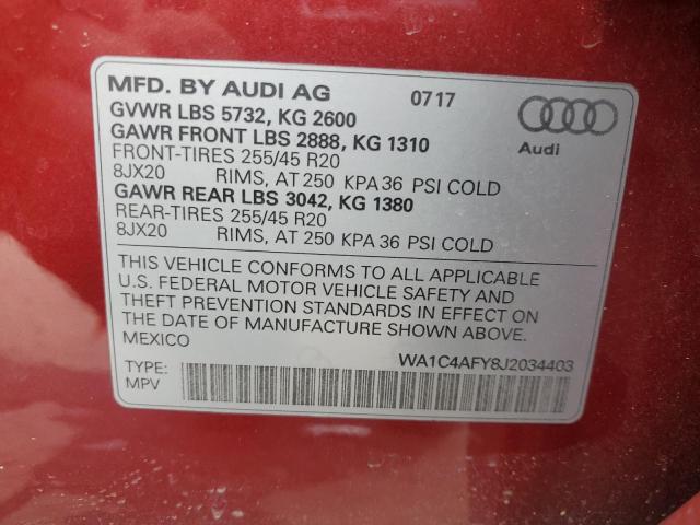 WA1C4AFY8J2034403 - 2018 AUDI SQ5 PRESTIGE წითელი ფოტო 13