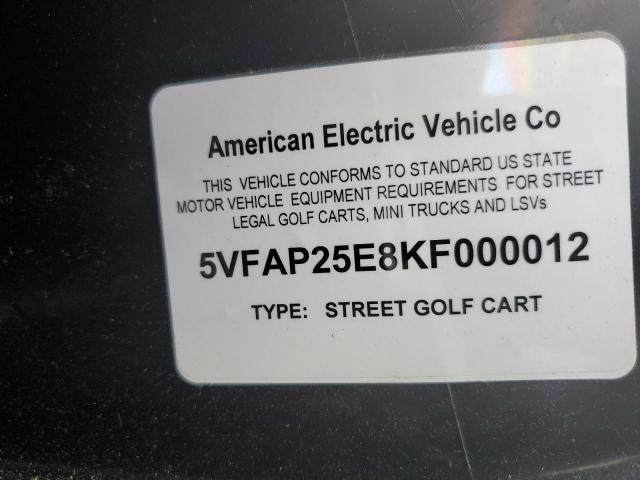 5VFAP25E8KF000012 - 2000 AMERICAN MOTORS GOLFCART BLACK photo 9