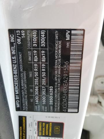 4JGDA5HBXEA291556 - 2014 MERCEDES-BENZ ML 350 4MATIC WHITE photo 12