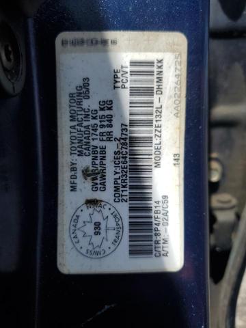 2T1KR32E64C784737 - 2004 TOYOTA COROLLA MA XR BLUE photo 12