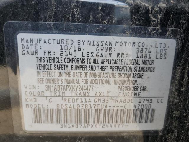 3N1AB7APXKY244477 - 2019 NISSAN SENTRA S 黑色 照片 12