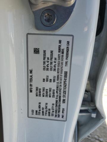 5YJ3E1EA2PF418660 - 2023 TESLA MODEL 3 Biały zdjęcie 12