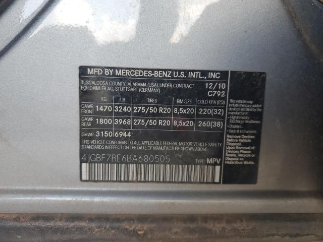 4JGBF7BE6BA680505 - 2011 MERCEDES-BENZ GL 450 4MATIC GRAY photo 12