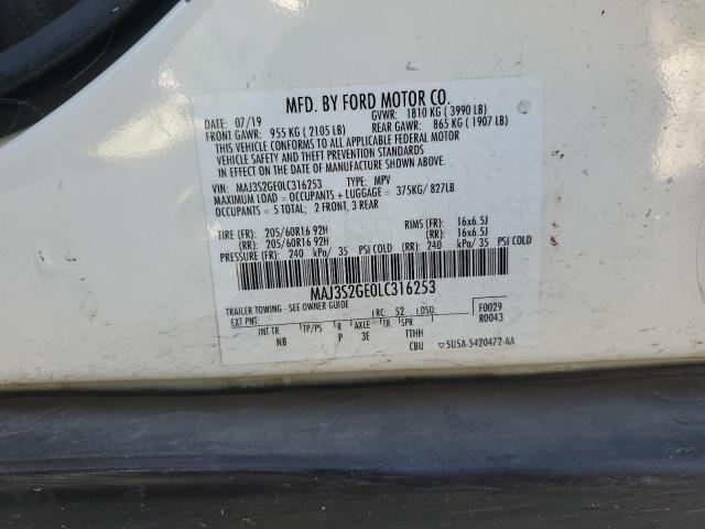 MAJ3S2GE0LC316253 - 2020 FORD ECOSPORT SE WHITE photo 14