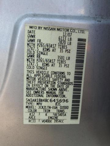 5N1AR18B48C645696 - 2008 NISSAN PATHFINDER S SILVER photo 13