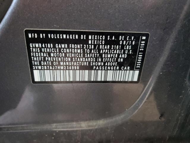 3VW2B7AJ7HM234998 - 2017 VOLKSWAGEN JETTA S GRAY photo 12