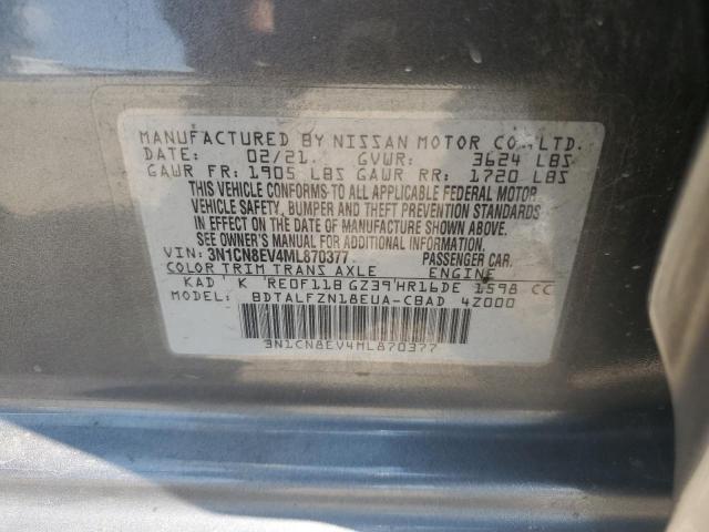 3N1CN8EV4ML870377 - 2021 NISSAN VERSA SV GRAY photo 12