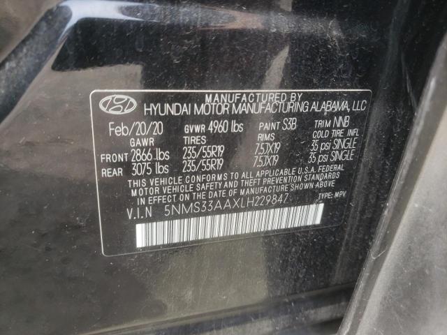 5NMS33AAXLH229847 - 2020 HYUNDAI SANTA FE SEL BLACK photo 12