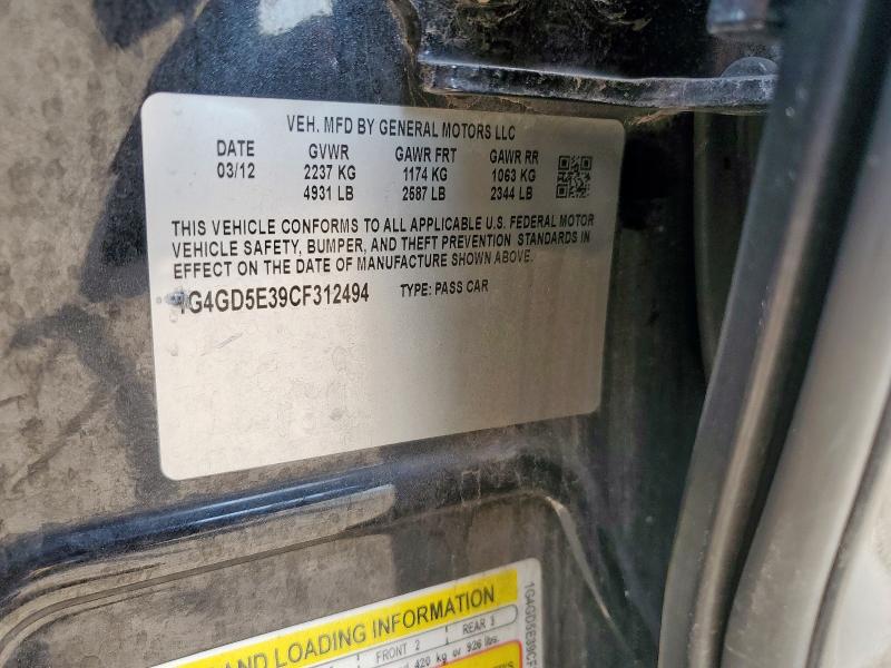 1G4GD5E39CF312494 - 2012 BUICK LACROSSE PREMIUM Черный фото 12