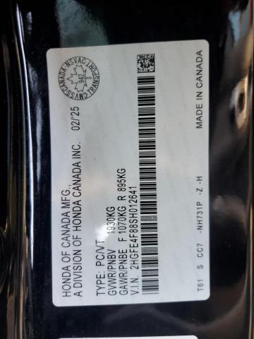 2HGFE4F88SH012641 - 2025 HONDA CIVIC SPORT BLACK photo 12