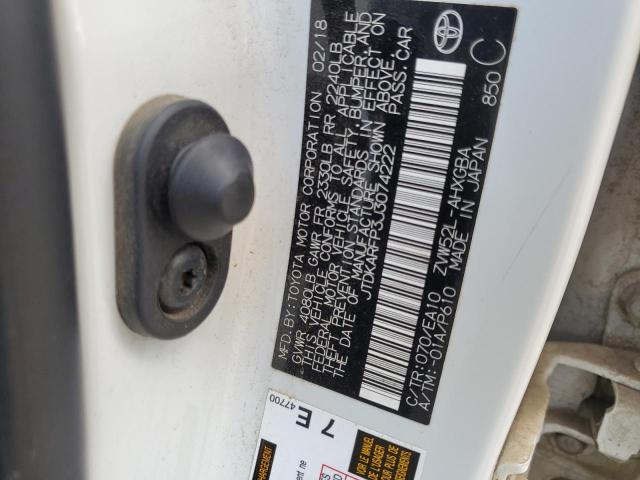 JTDKARFP3J3074222 - 2018 TOYOTA PRIUS PRIM თეთრი ფოტო 13