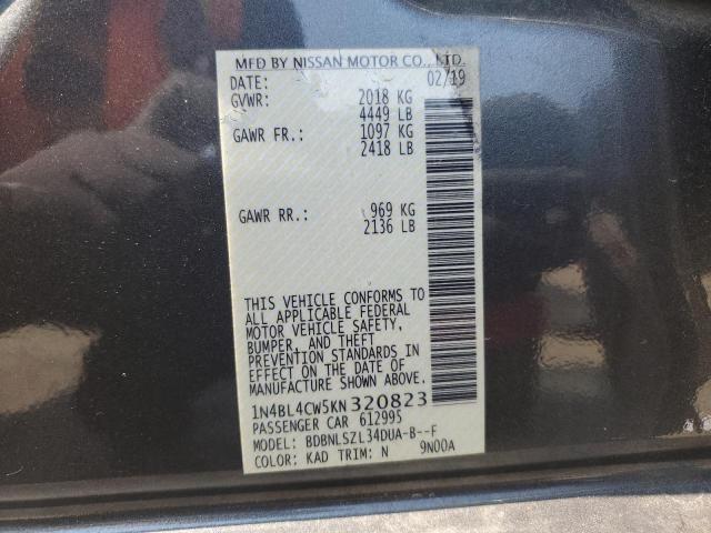 1N4BL4CW5KN320823 - 2019 NISSAN ALTIMA SR رمادي صورة 12