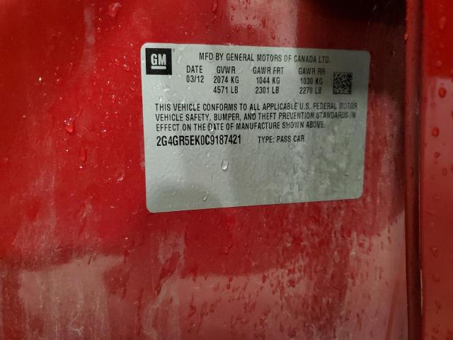 2G4GR5EK0C9187421 - 2012 BUICK REGAL 红色 照片 12