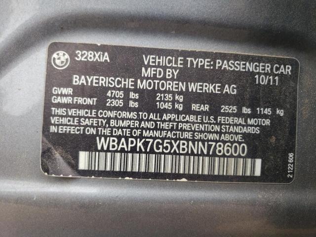 WBAPK7G5XBNN78600 - 2011 BMW 328 XI GRAY photo 13