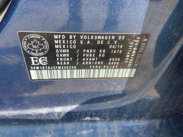 3VW1K7AJ4FM345338 - 2015 VOLKSWAGEN JETTA BASE BLUE photo 14