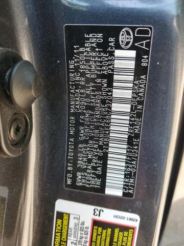 2T1BU4EE6BC737043 - 2011 TOYOTA COROLLA BASE Մոխրագույն լուսանկար 12