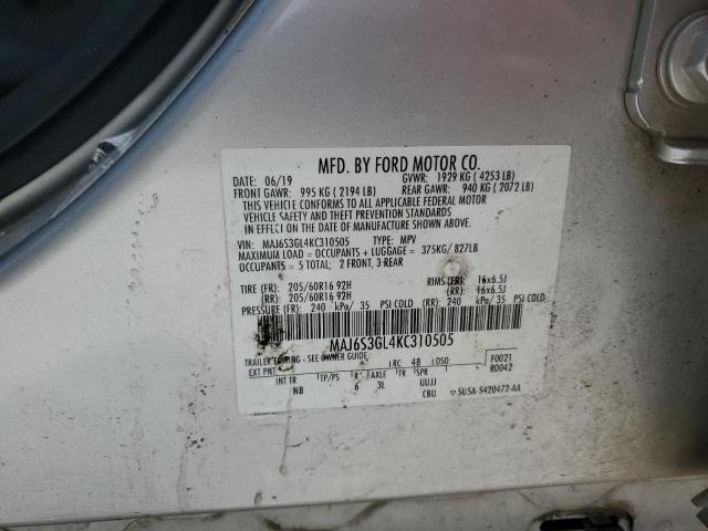 MAJ6S3GL4KC310505 - 2019 FORD ECOSPORT SE SILVER photo 12