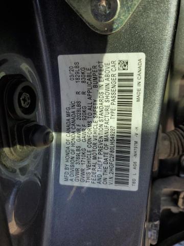 2HGFC2F80LH549287 - 2020 HONDA CIVIC SPORT Gris photo 10